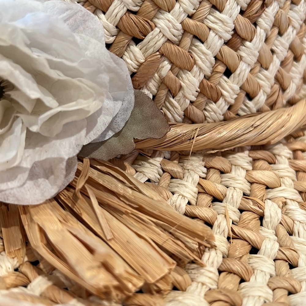 Gorgeous summer straw like hat with white flowers like new - Picture 17 of 17